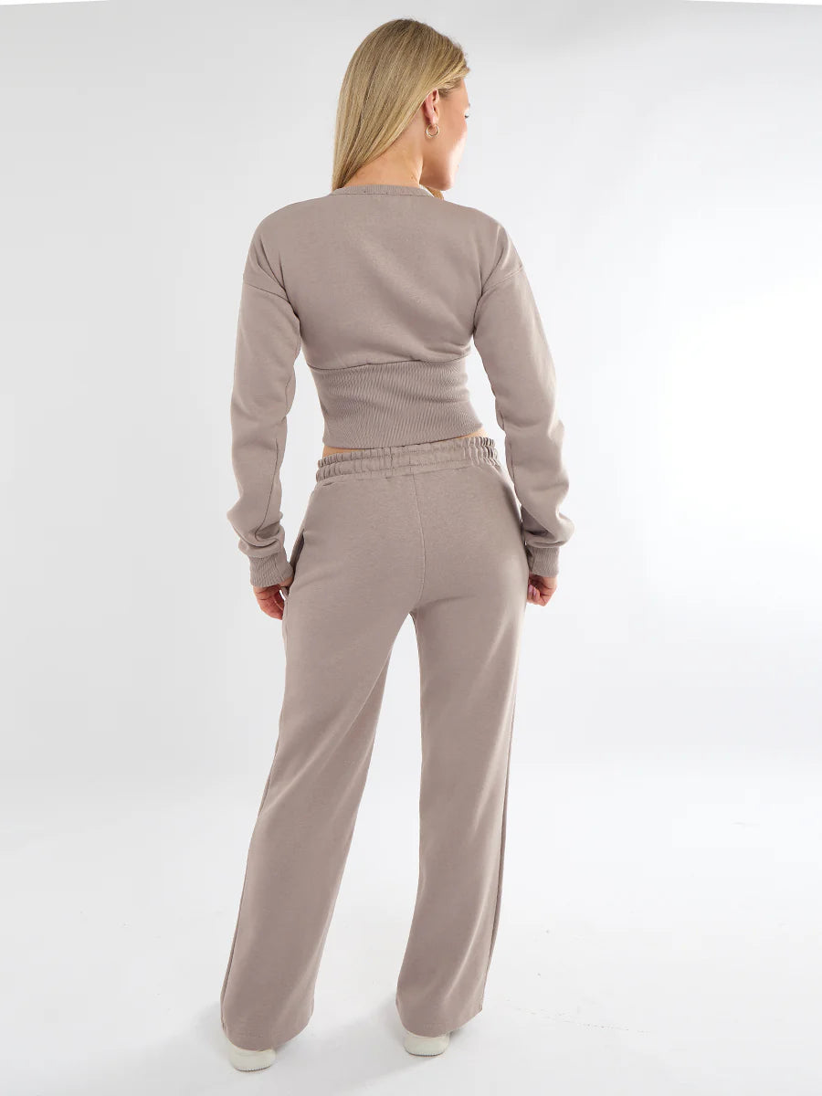Cropped Zip Up Sweatshirt & Wide Leg Trouser Tracksuit