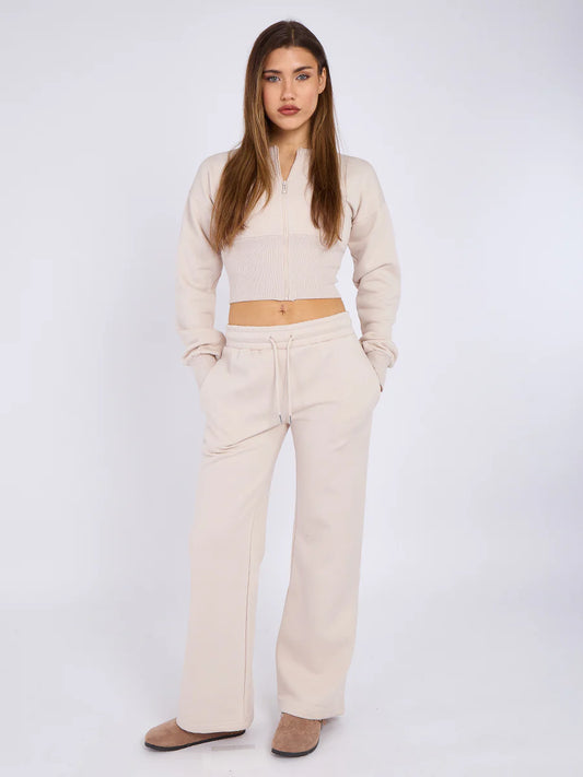 Cropped Zip Up Sweatshirt & Wide Leg Trouser Tracksuit