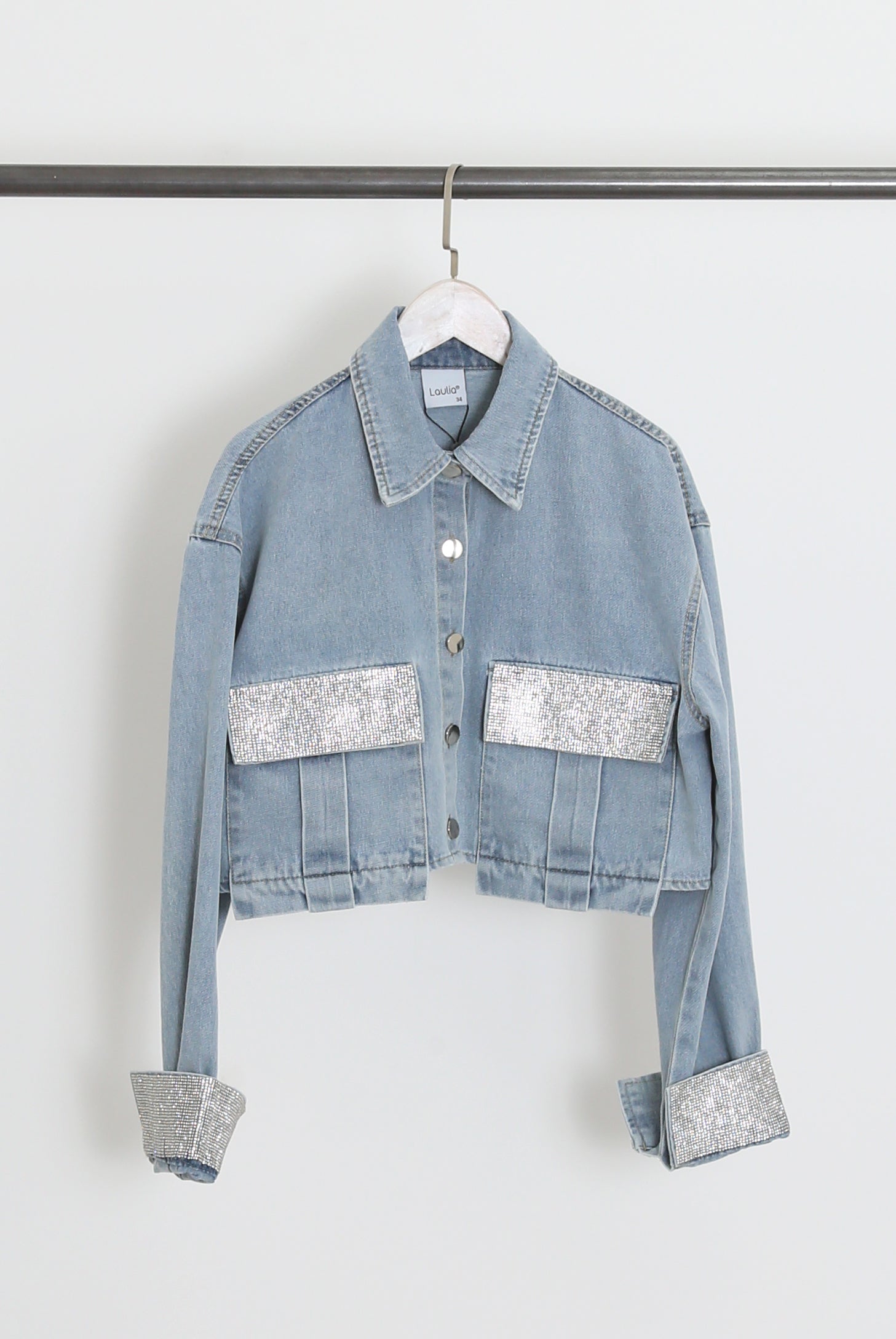 Diamante Trim Cropped Denim Jacket