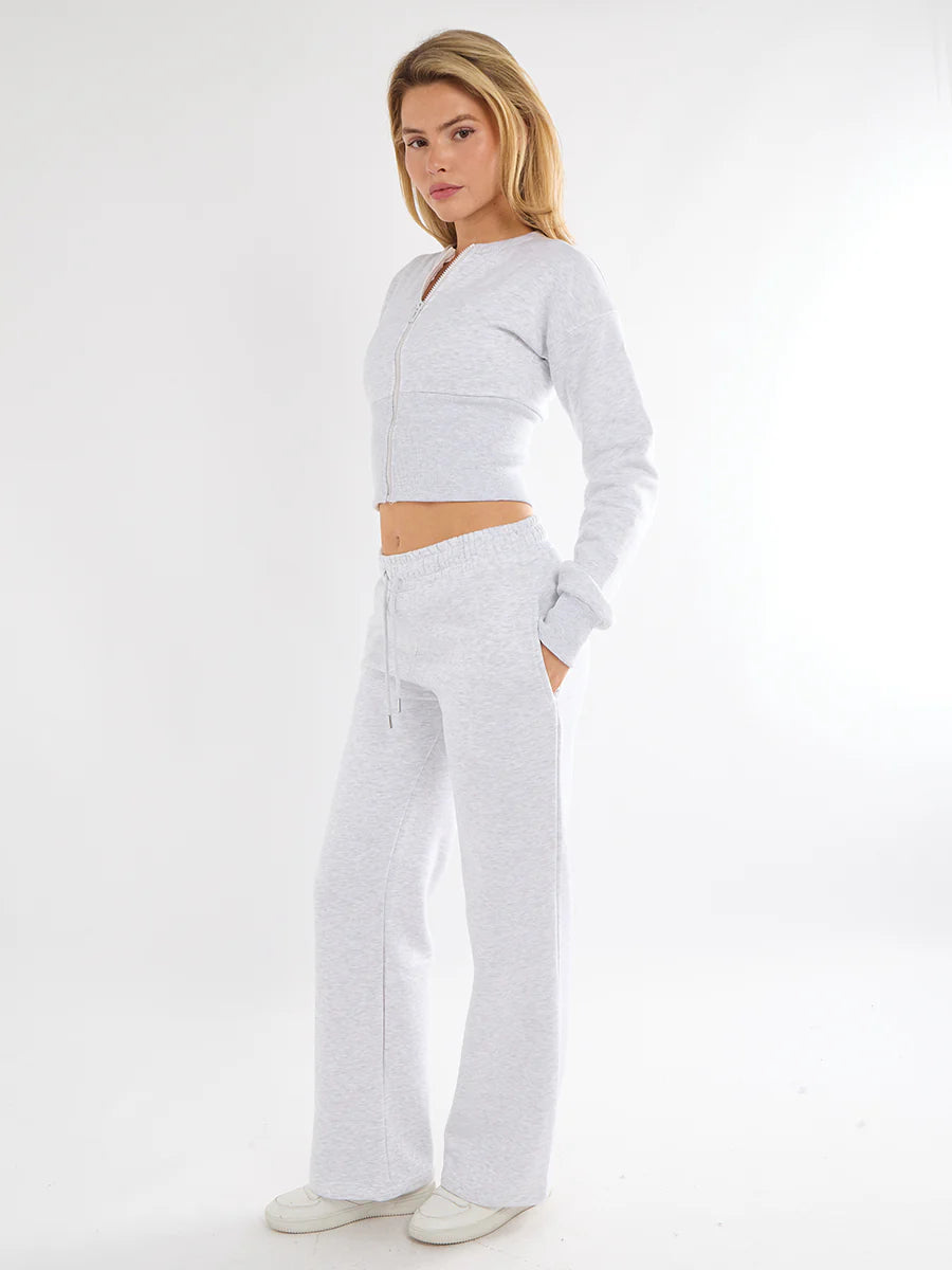 Cropped Zip Up Sweatshirt & Wide Leg Trouser Tracksuit