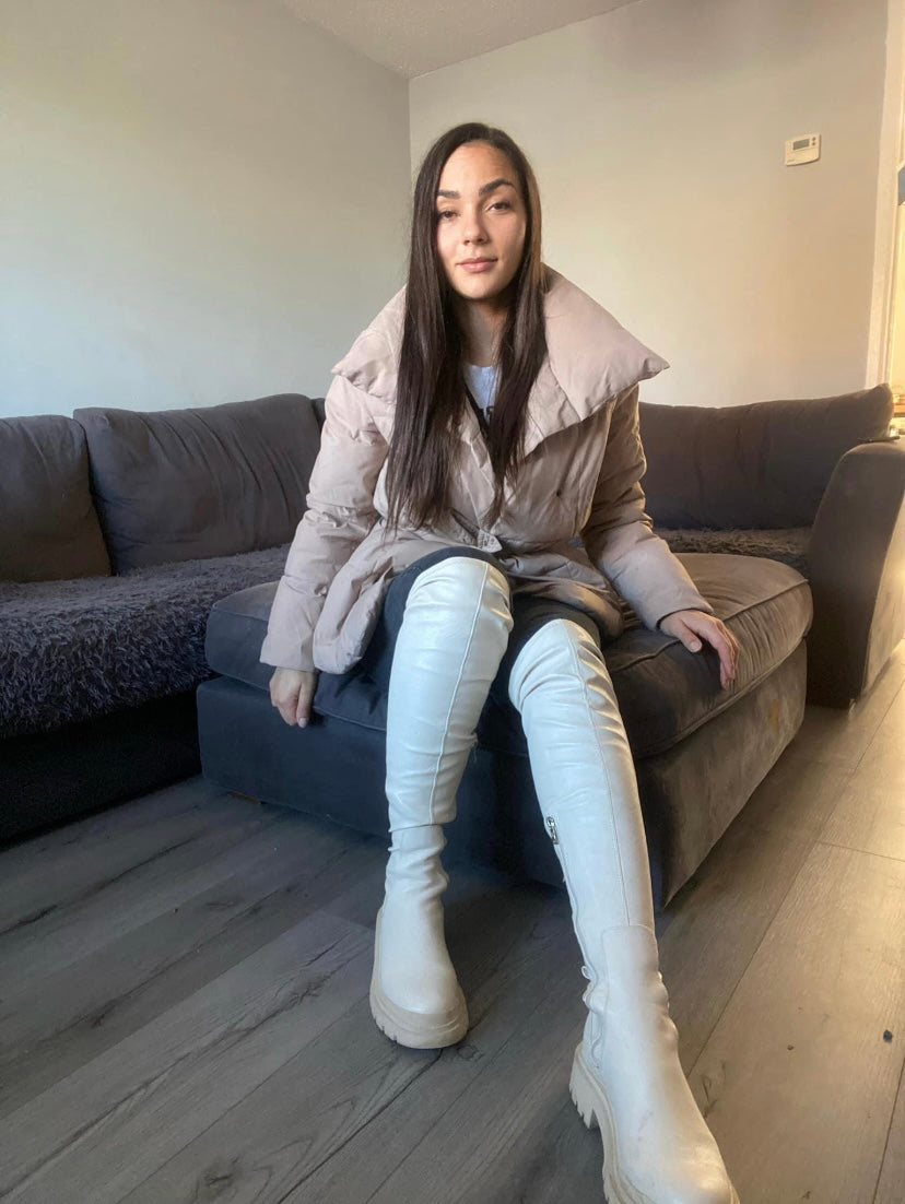 Cream Chunky Platform Stretch Over The Knee Boots