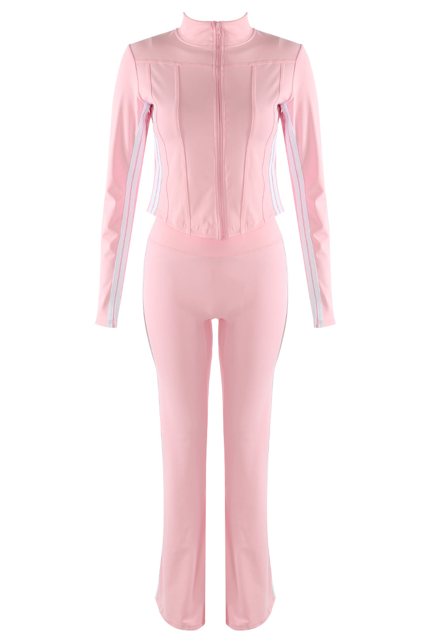 Zip Top And Side Stripe Flare Leg Gym Set