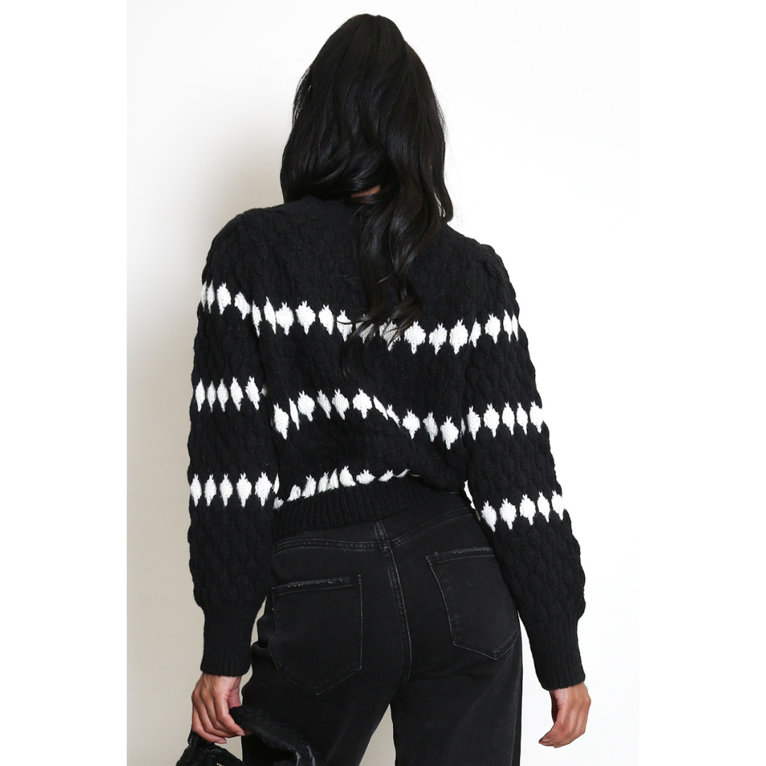 Cable Knit Striped Cardigan
