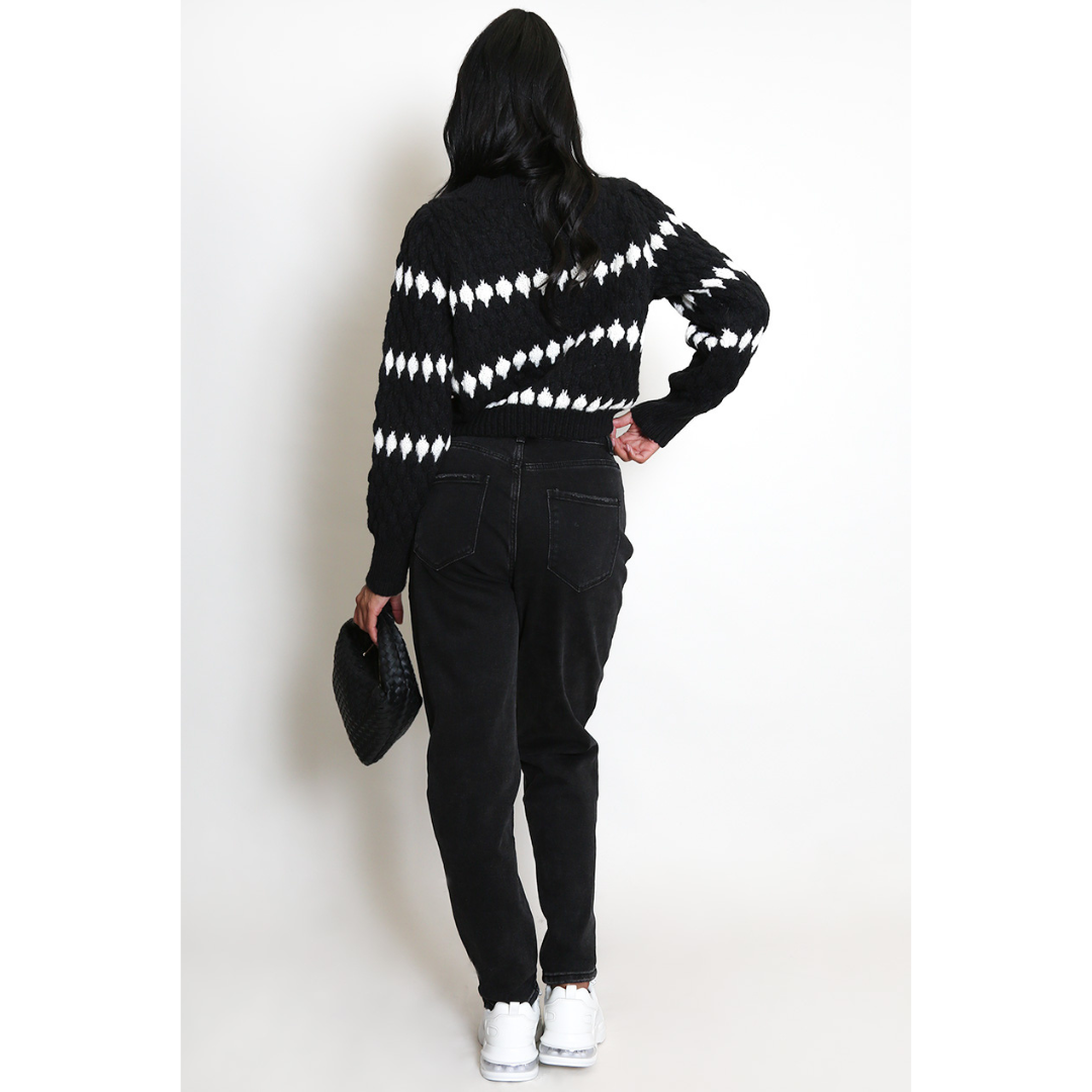Cable Knit Striped Cardigan