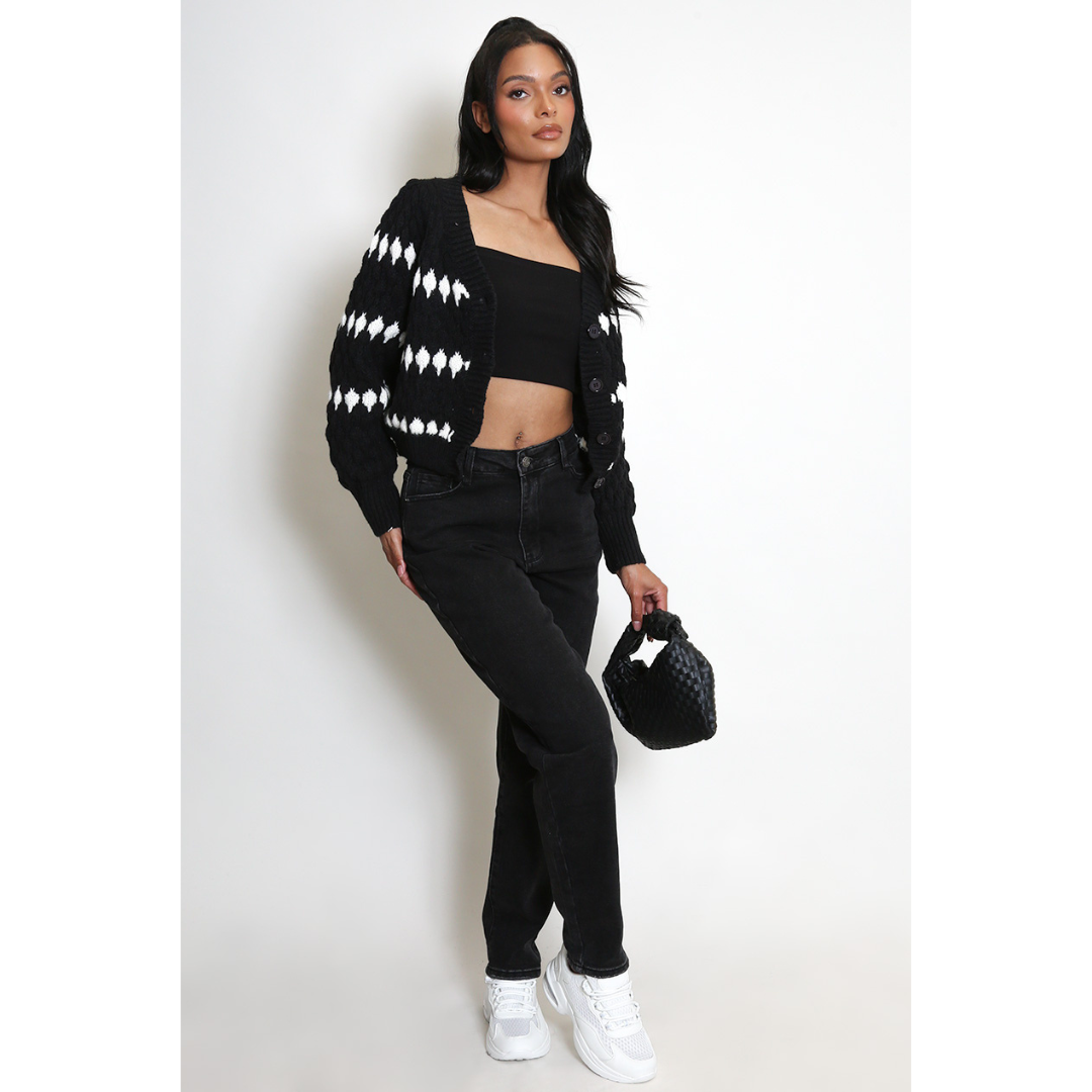 Cable Knit Striped Cardigan