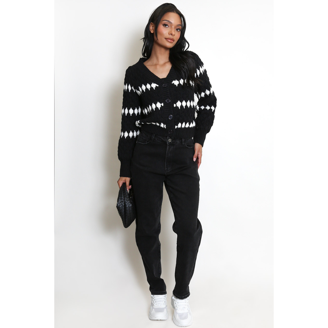 Cable Knit Striped Cardigan