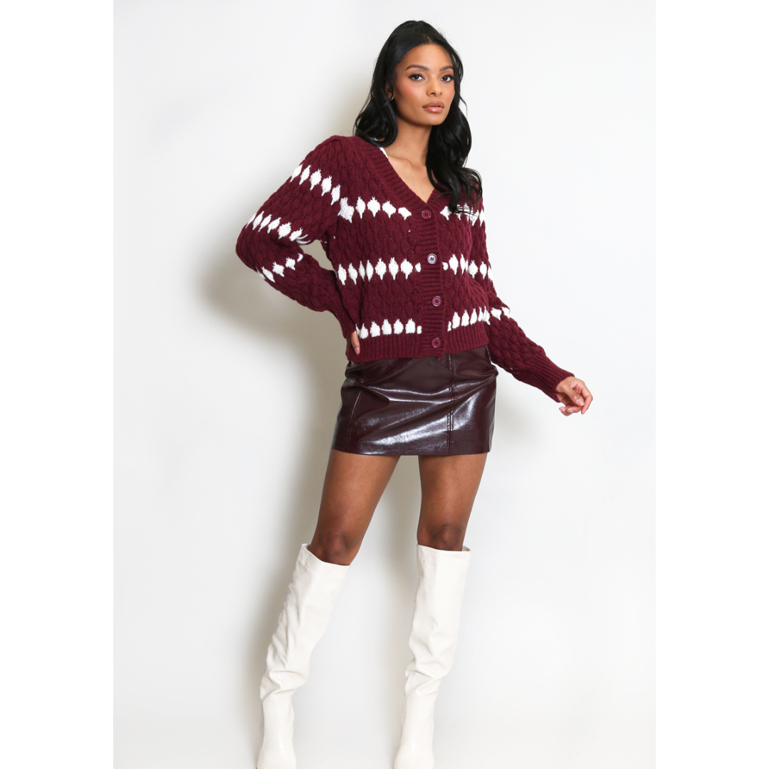 Cable Knit Striped Cardigan