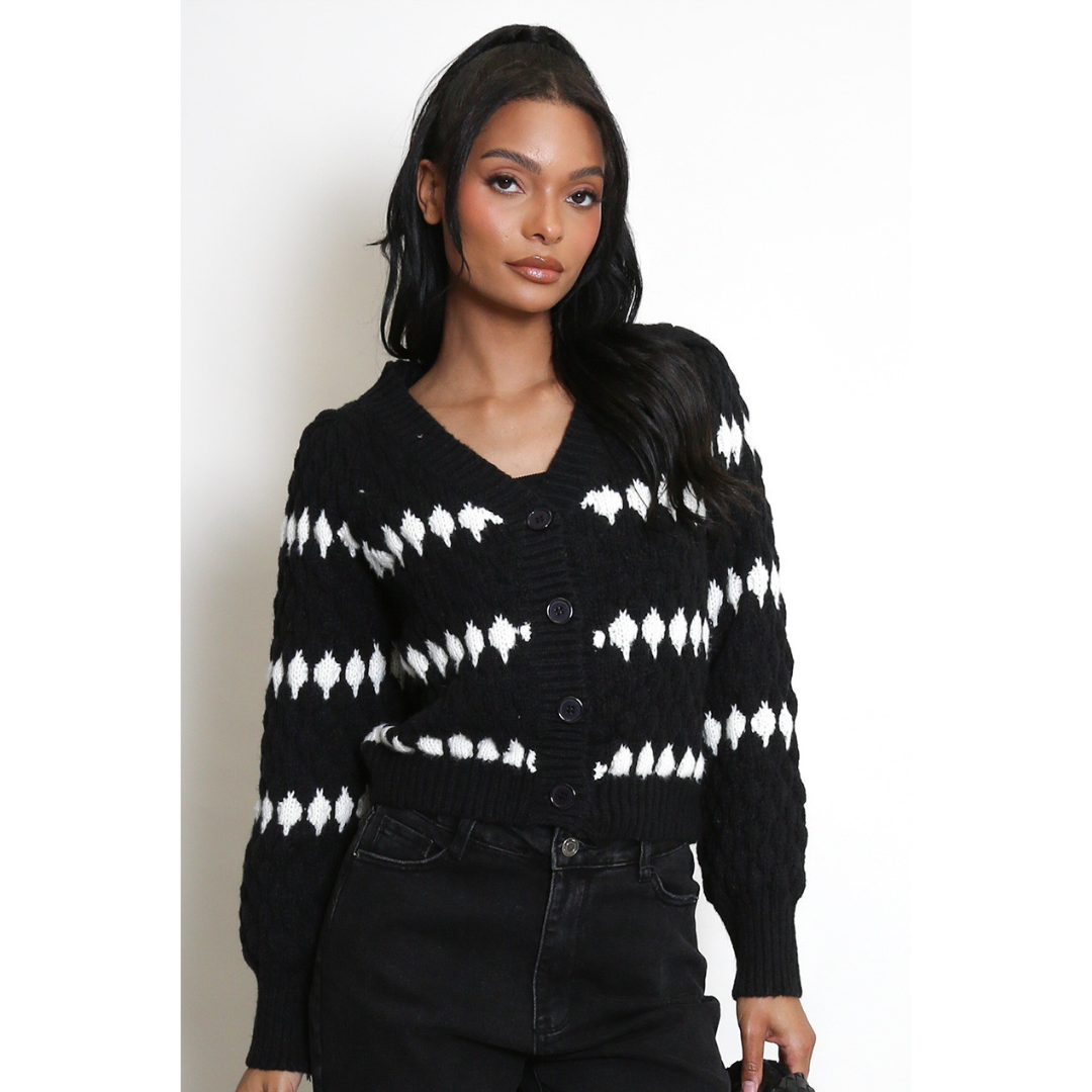 Cable Knit Striped Cardigan
