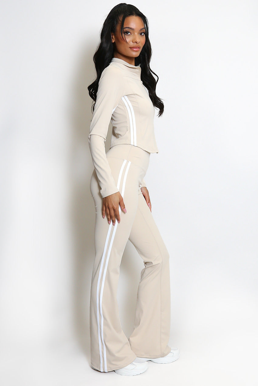 Zip Top And Side Stripe Flare Leg Gym Set