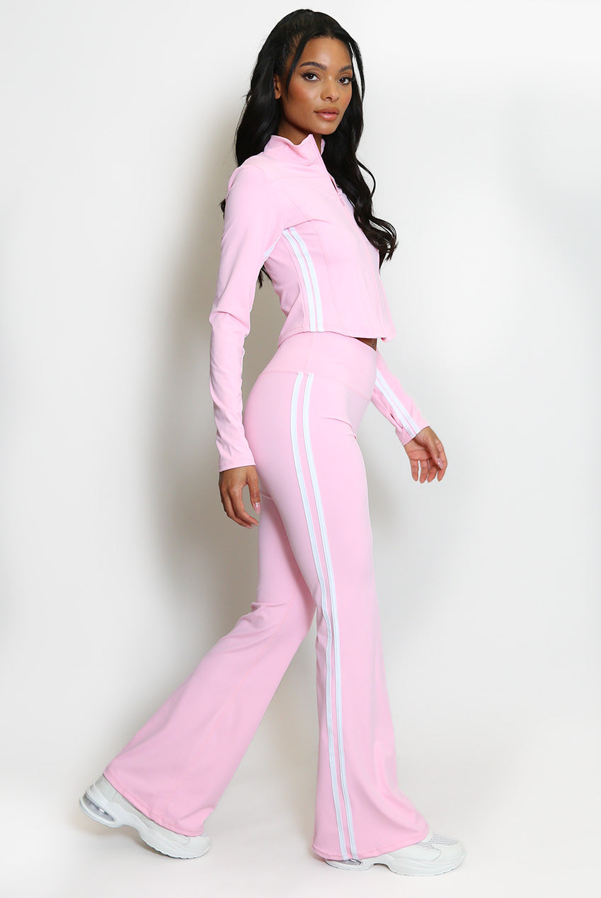 Zip Top And Side Stripe Flare Leg Gym Set