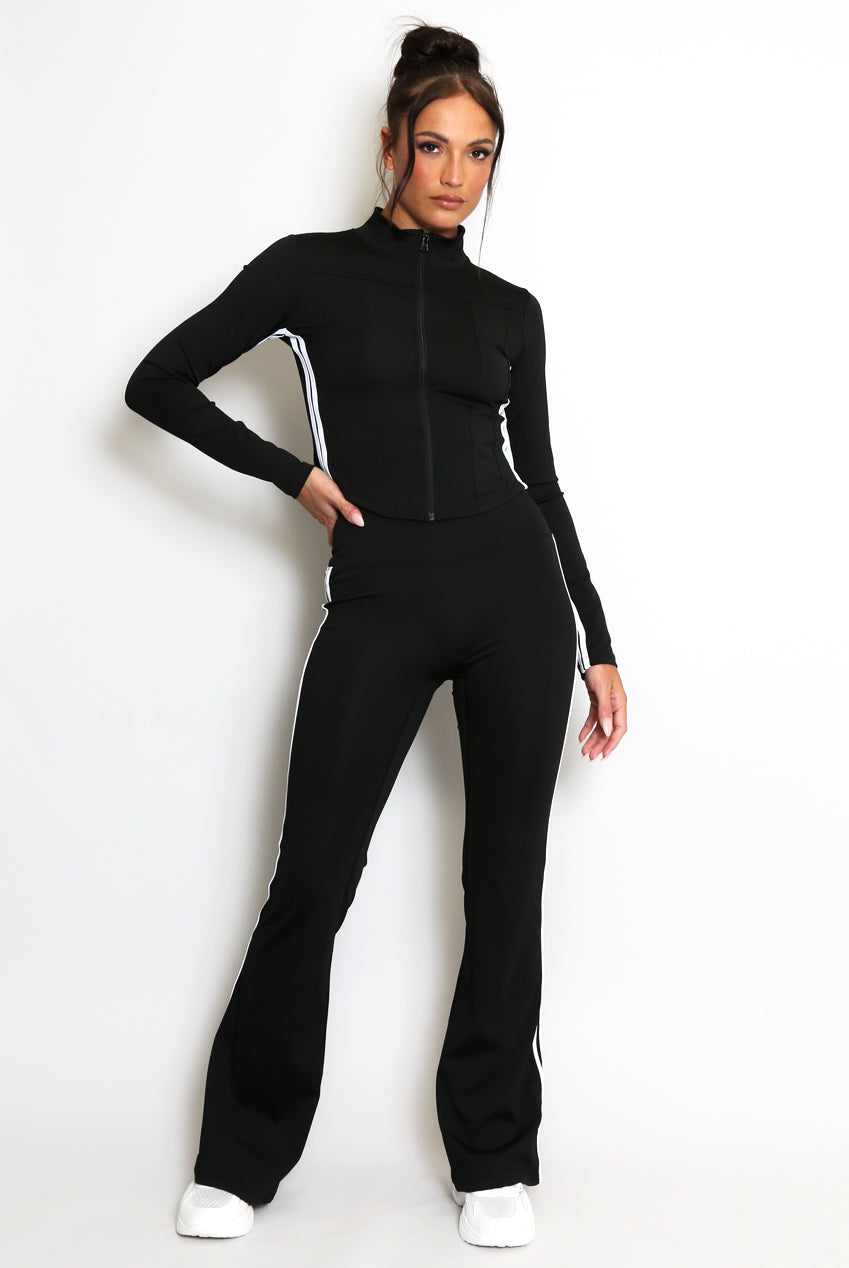Zip Top And Side Stripe Flare Leg Gym Set