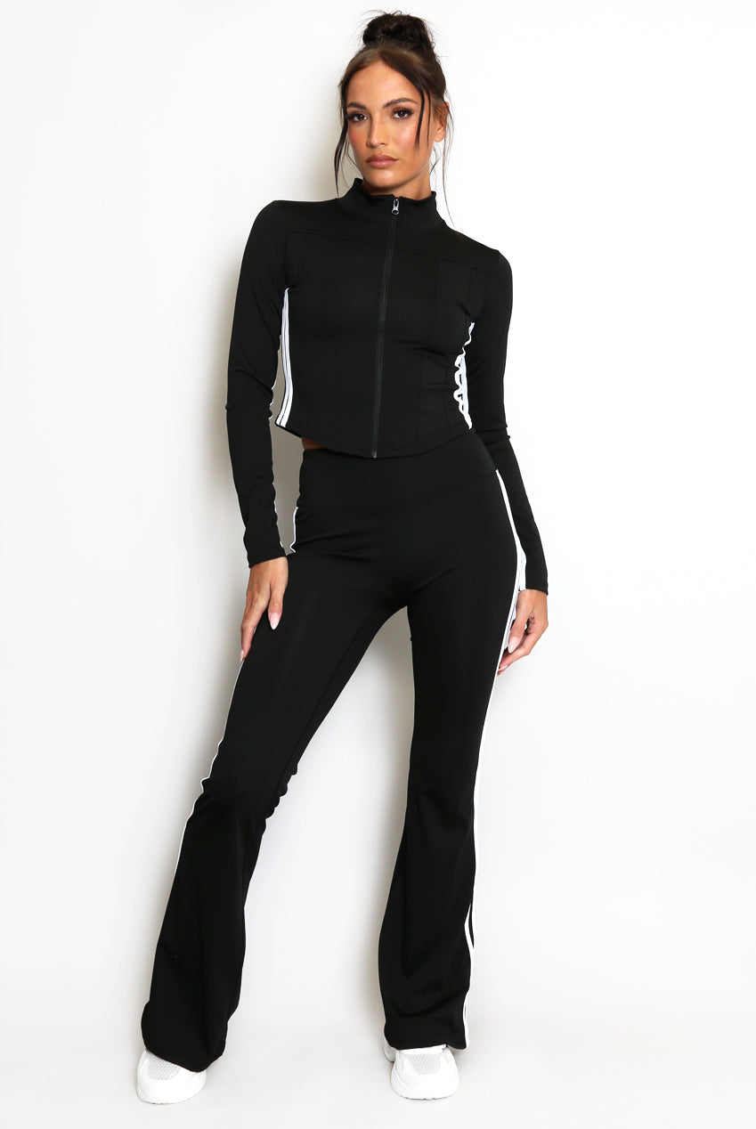 Zip Top And Side Stripe Flare Leg Gym Set
