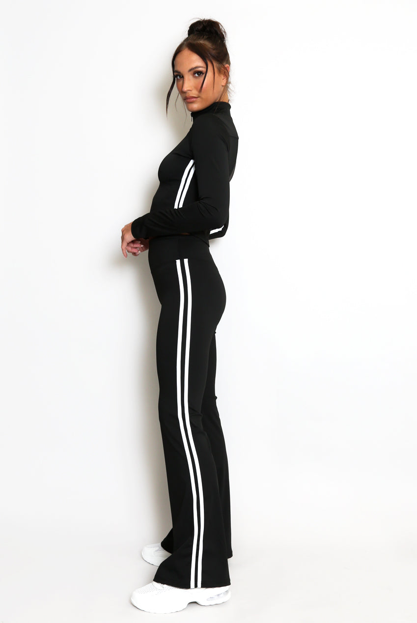 Zip Top And Side Stripe Flare Leg Gym Set