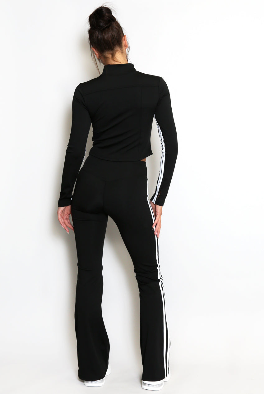 Zip Top And Side Stripe Flare Leg Gym Set