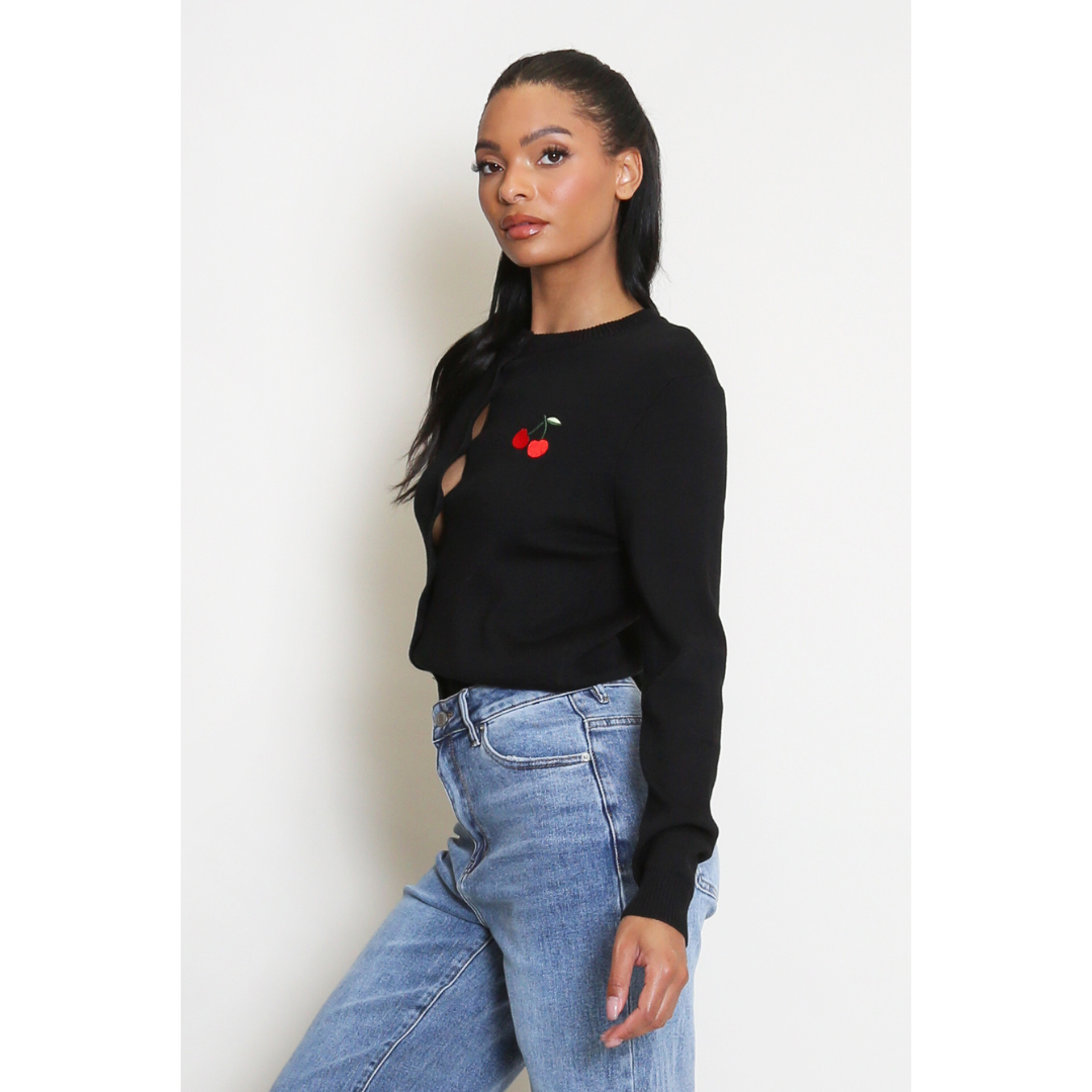 Cherry Embroidered Cardigan