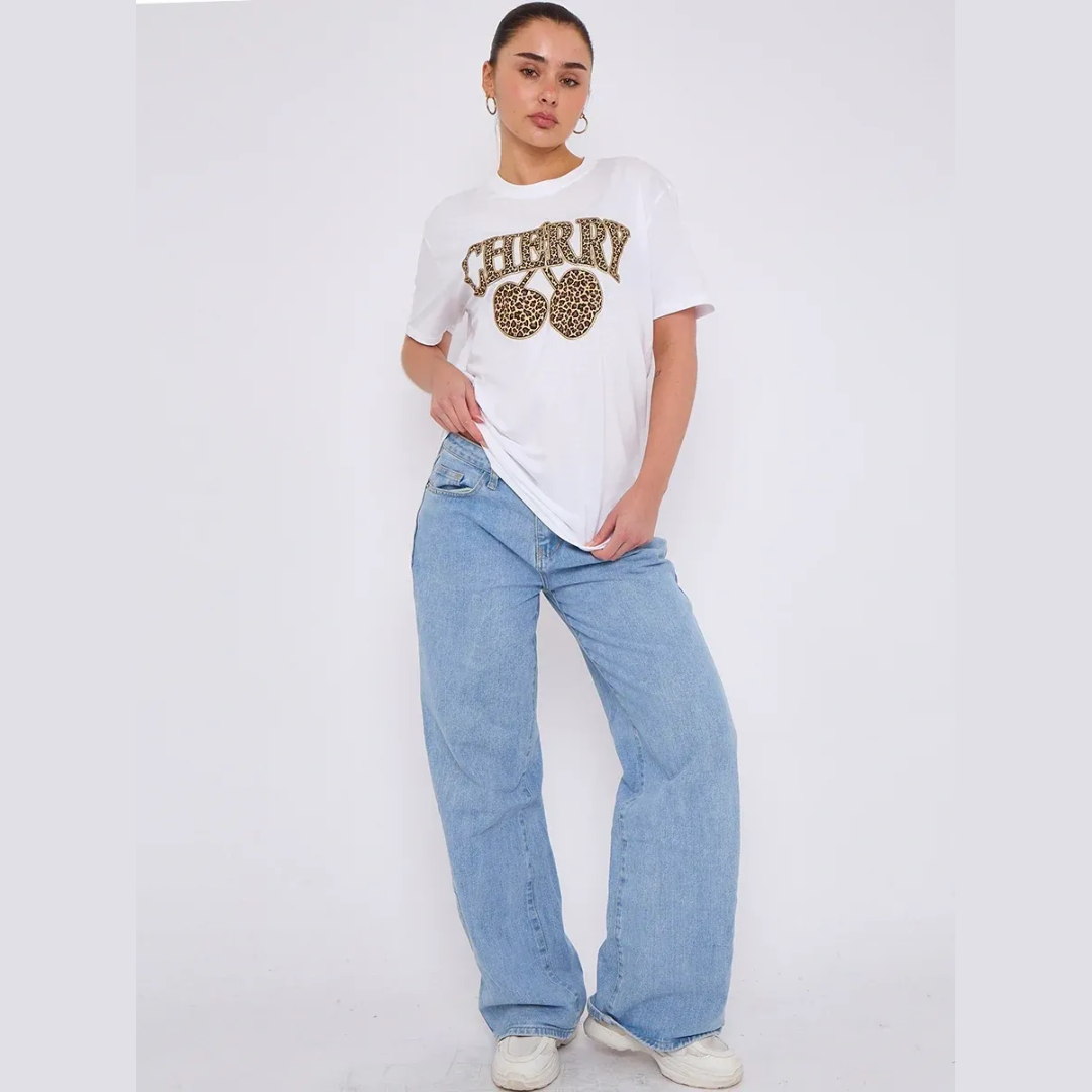 Leopard Cherry Graphic Printed T-Shirt