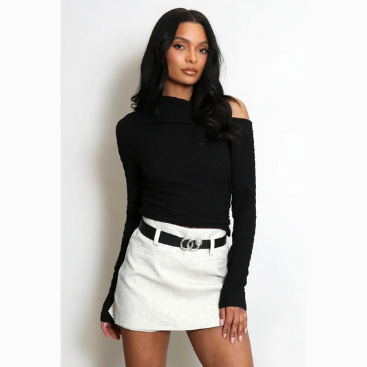 Waffle Asymmetric One Shoulder Top