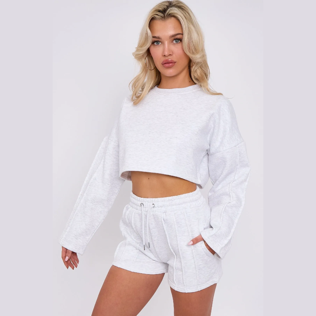 Seam Detail Oversized Crop Top & Shorts Fleece Co-ord