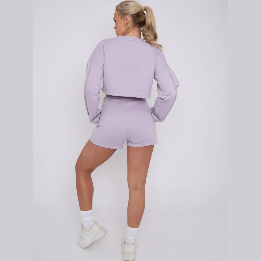 Seam Detail Oversized Crop Top & Shorts Fleece Co-ord