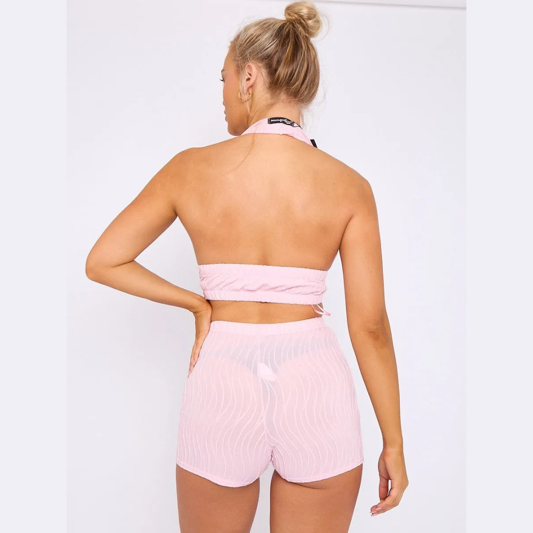 Textured Backless Halter Top & Shorts Co-ord