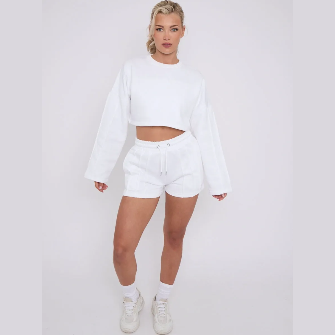 Seam Detail Oversized Crop Top & Shorts Fleece Co-ord