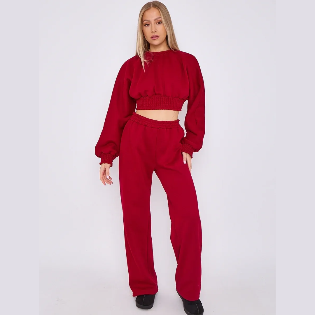 Long Sleeve Crop Top & Wide Leg Trouser Fleece Co-ord