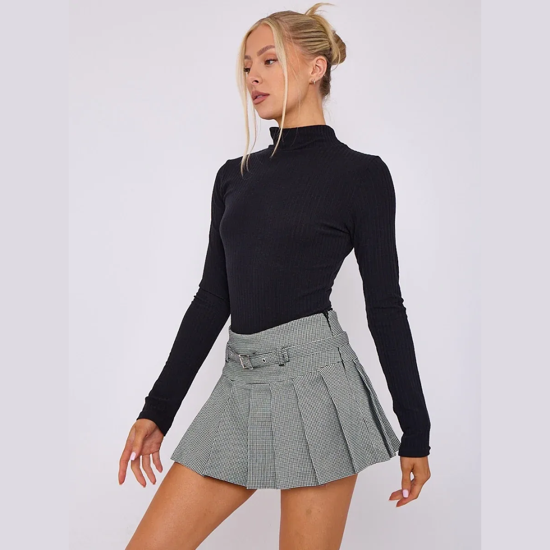 Pleated Mini Tennis Skort With Belt