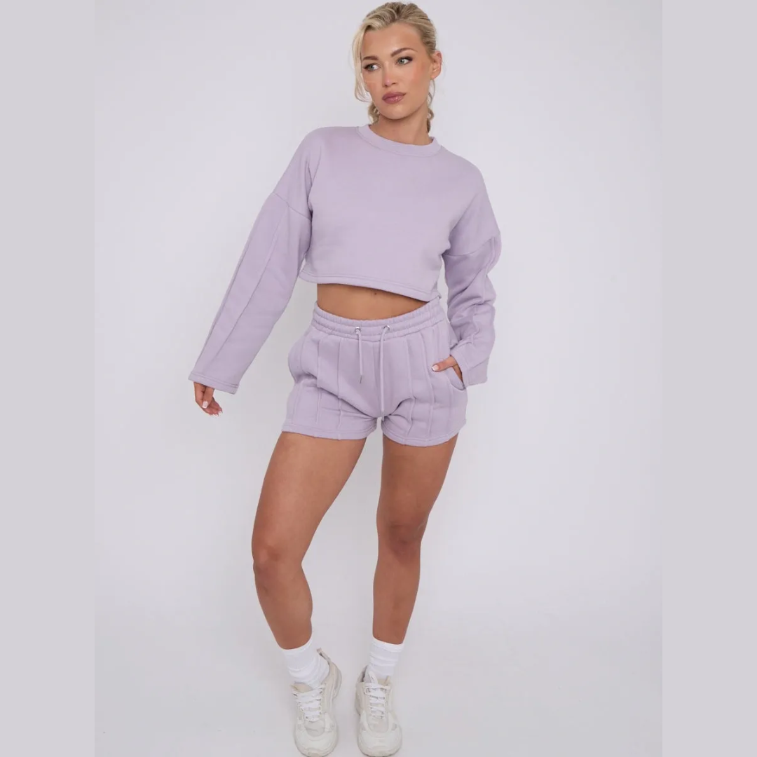 Seam Detail Oversized Crop Top & Shorts Fleece Co-ord