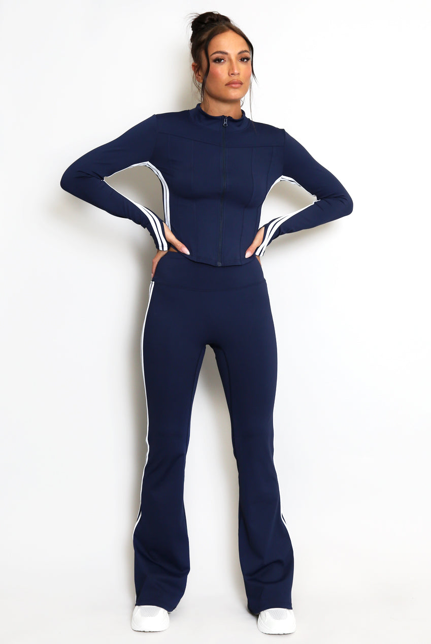 Zip Top And Side Stripe Flare Leg Gym Set
