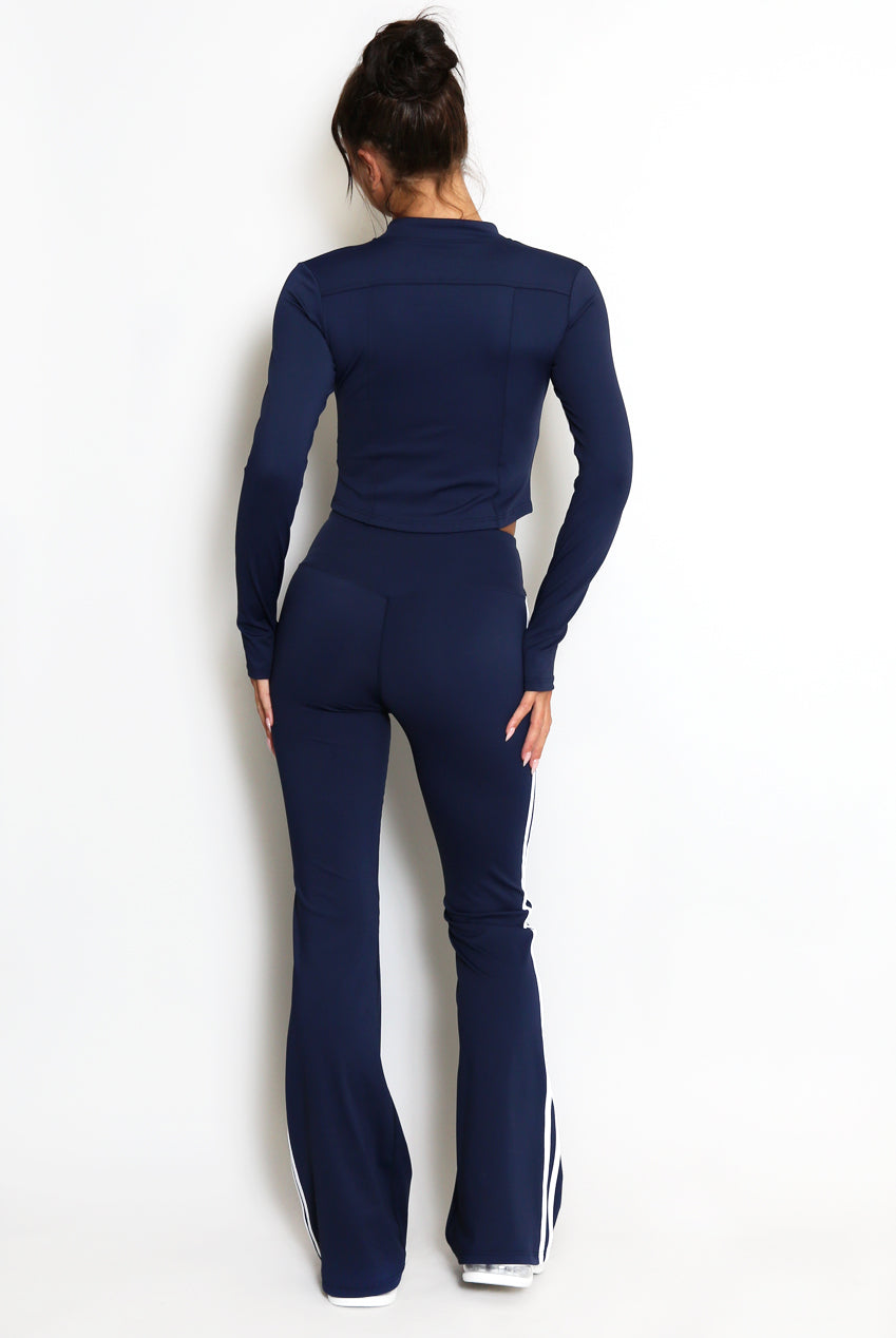 Zip Top And Side Stripe Flare Leg Gym Set