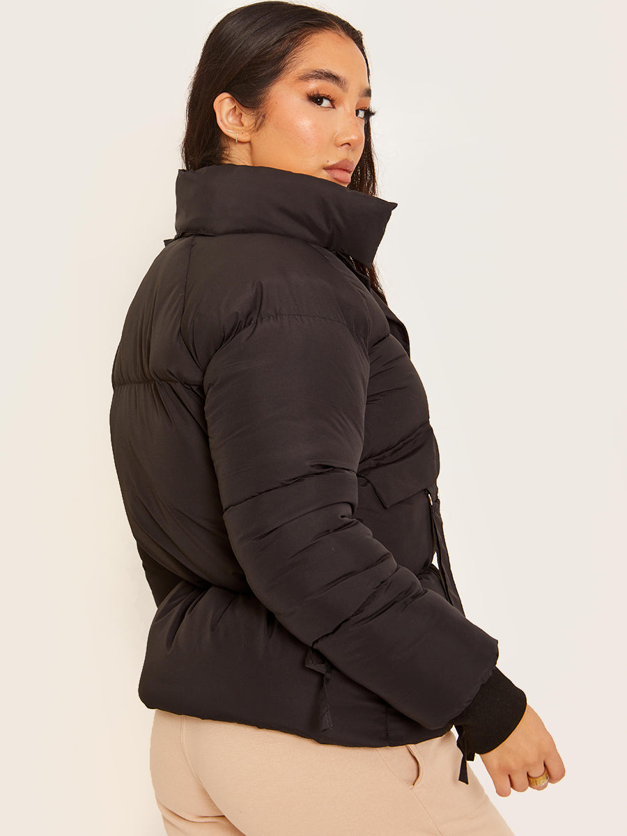 D-Ring Tape Pockets Padded Puffer Jacket