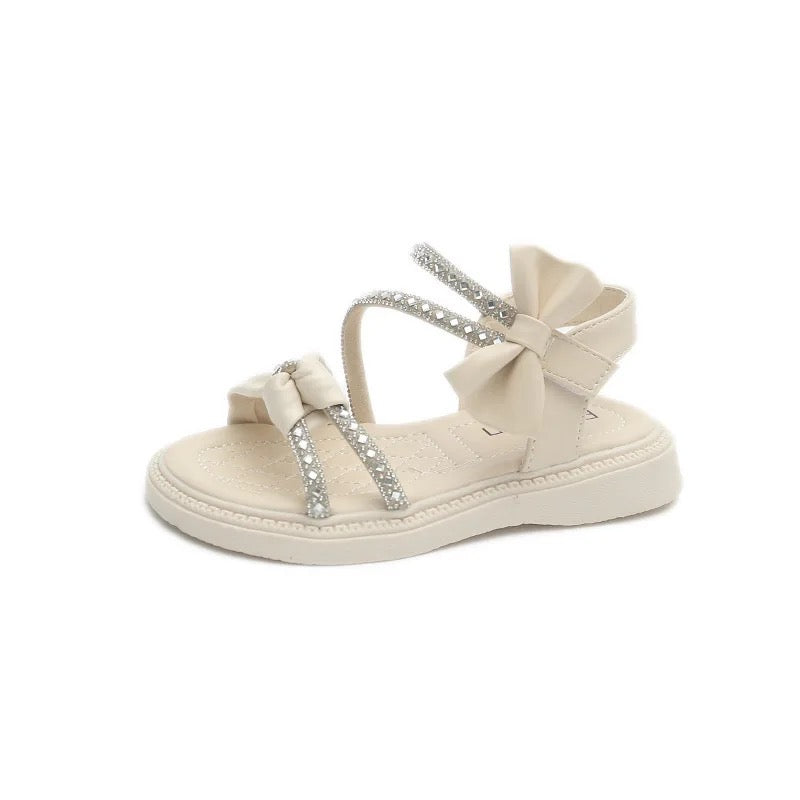 Bling Leather Sandals With Bow Detail