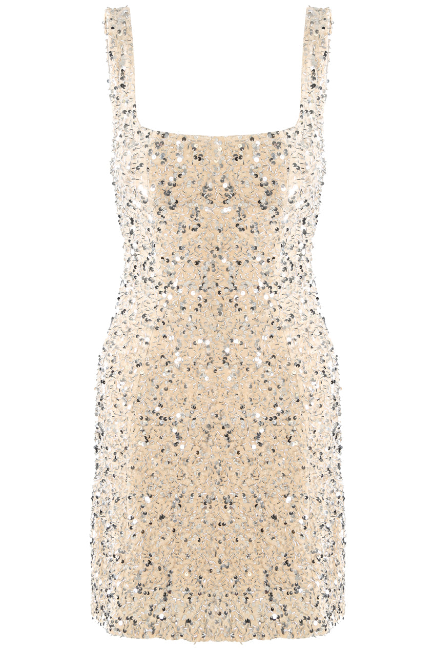 Sequin Lace Back Mini Dress