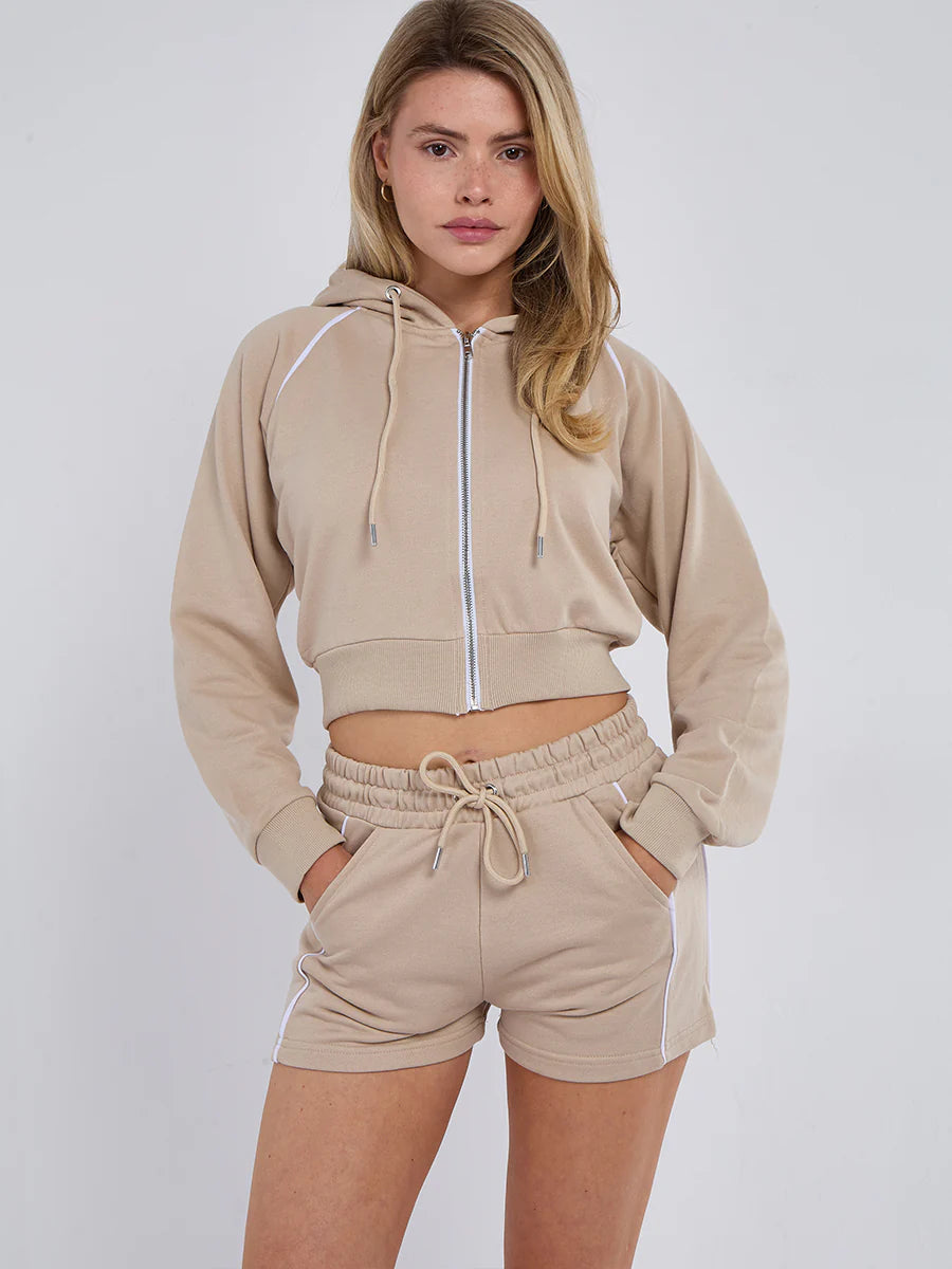 Piping Detail Hoodie & Shorts Co-ord