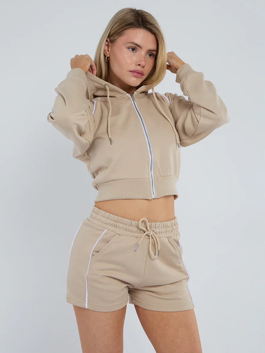 Piping Detail Hoodie & Shorts Co-ord