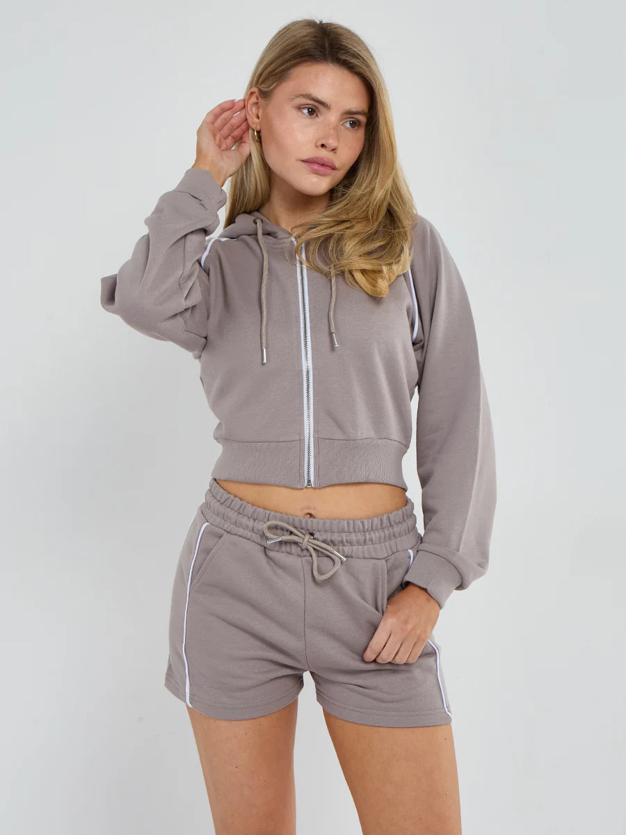 Piping Detail Hoodie & Shorts Co-ord