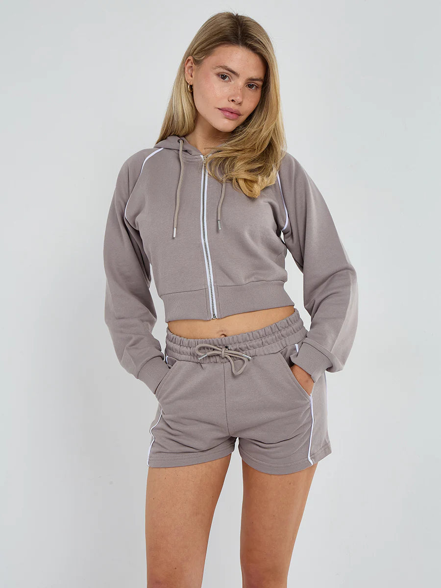 Piping Detail Hoodie & Shorts Co-ord