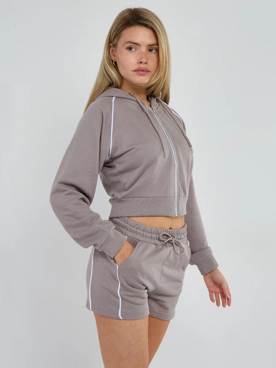 Piping Detail Hoodie & Shorts Co-ord
