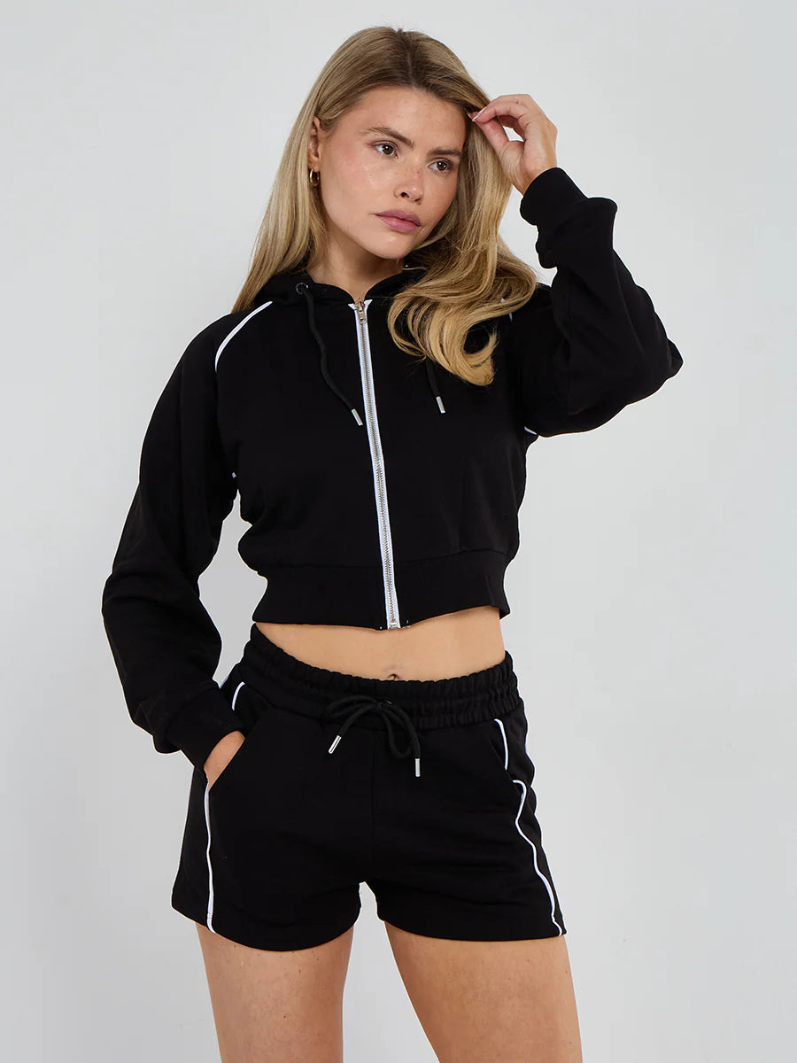 Piping Detail Hoodie & Shorts Co-ord