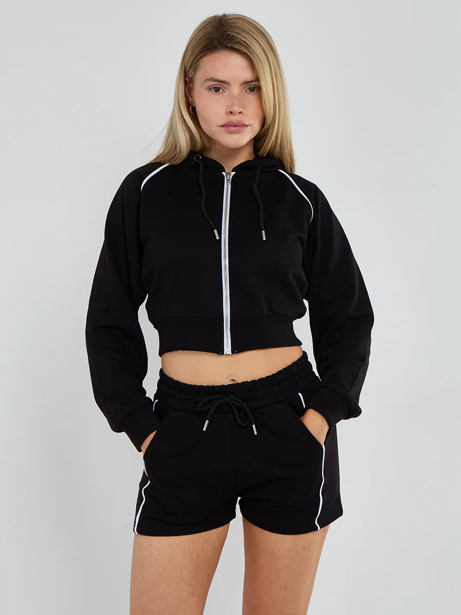 Piping Detail Hoodie & Shorts Co-ord