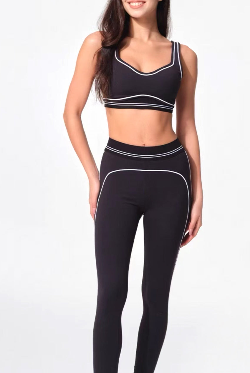 Striped Band Gym Crop Top And Legging Set