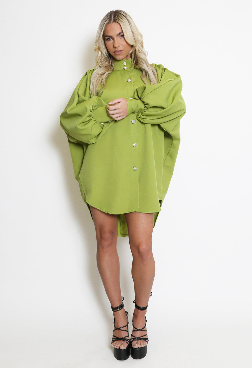 Oversized Shirt Dress - Lime / One Size