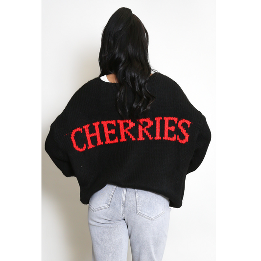 Cherries Slogan Cardigan