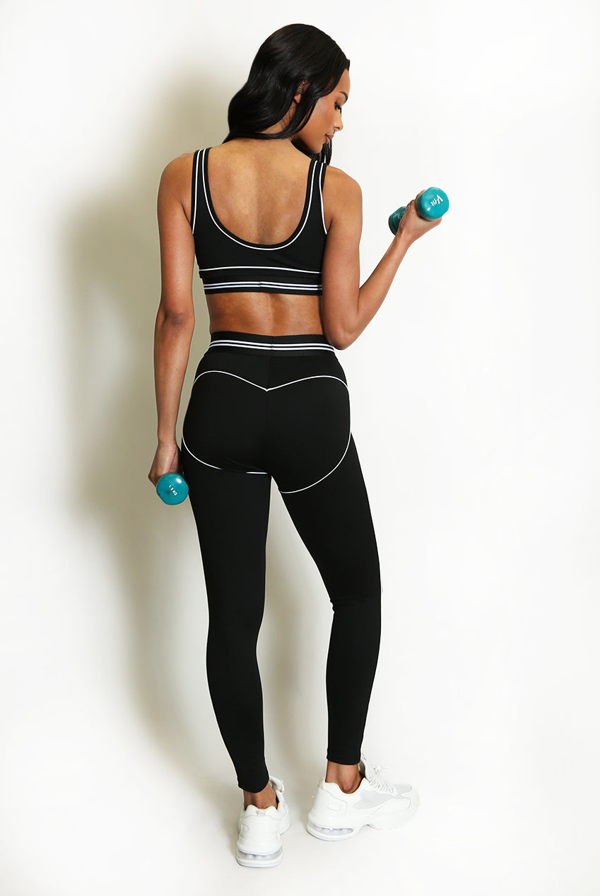 Striped Band Gym Crop Top And Legging Set
