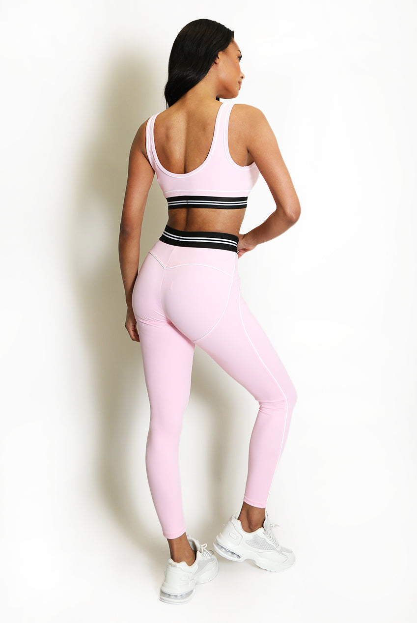 Striped Band Gym Crop Top And Legging Set