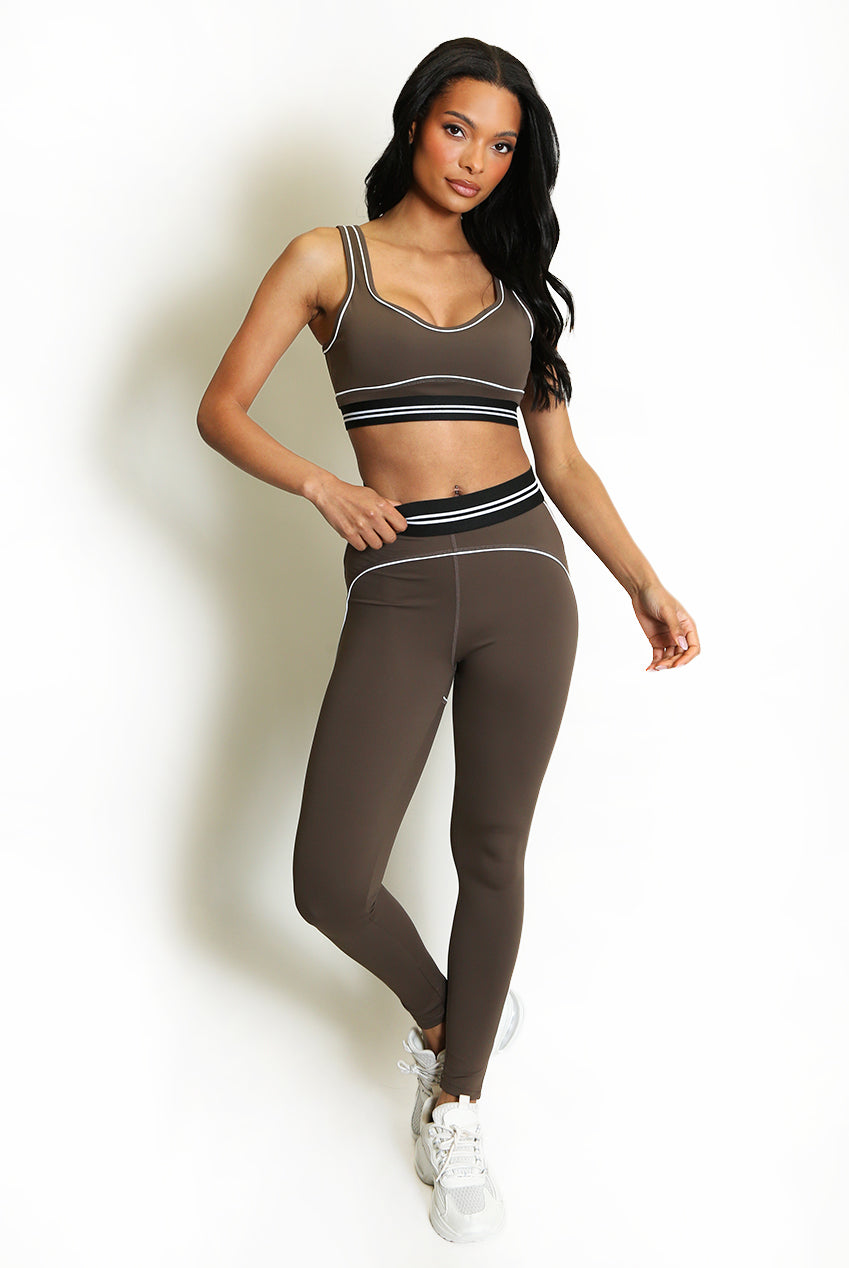 Striped Band Gym Crop Top And Legging Set