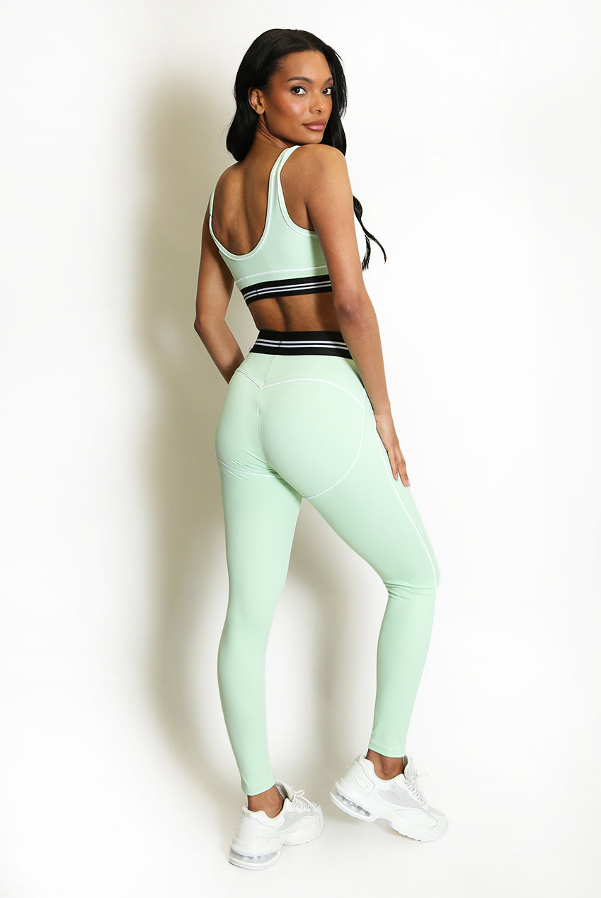Striped Band Gym Crop Top And Legging Set