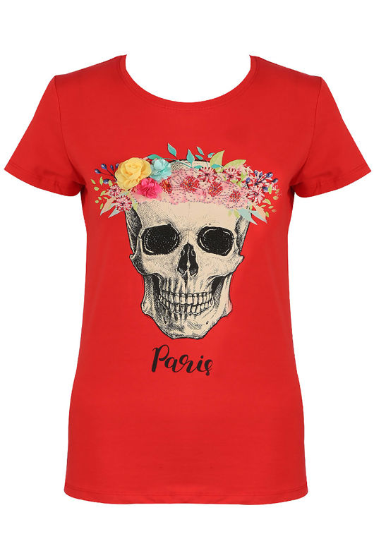 'PARIS' Slogan Skull Print Tee