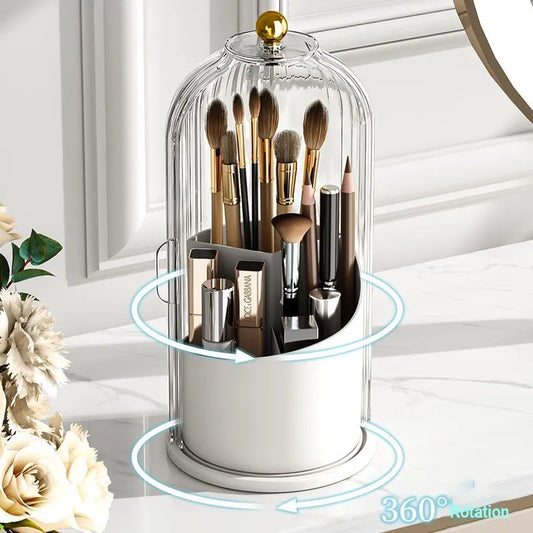 Rotating Makeup And Brush Holder With Lid