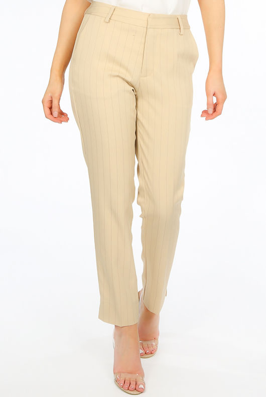 Tailored Pinstripe Beige Trousers